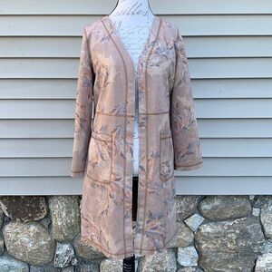 Solitaire Nude Filagree Open Front Faux Suede Jacket